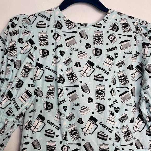 COFFEE theme novelty smock sleeve mini dress - Picture 10 of 10
